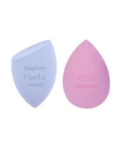 Kit 02 Esponjas Para Maquiagem Ruby Rose Angle Blender Feels Mood e Soft Blender Feels